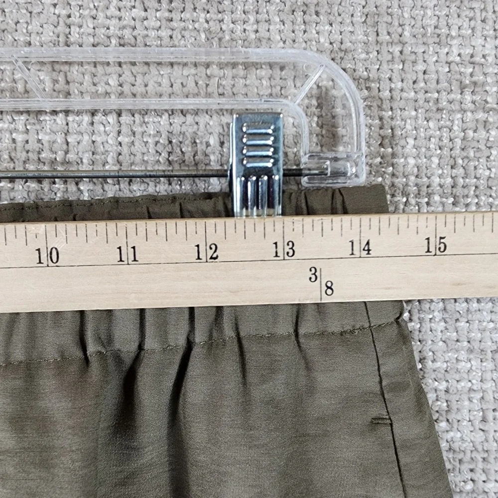 ZARA Straight Leg Pull On Wide Cuff Pants Womens M Green Linen Look Office NWT